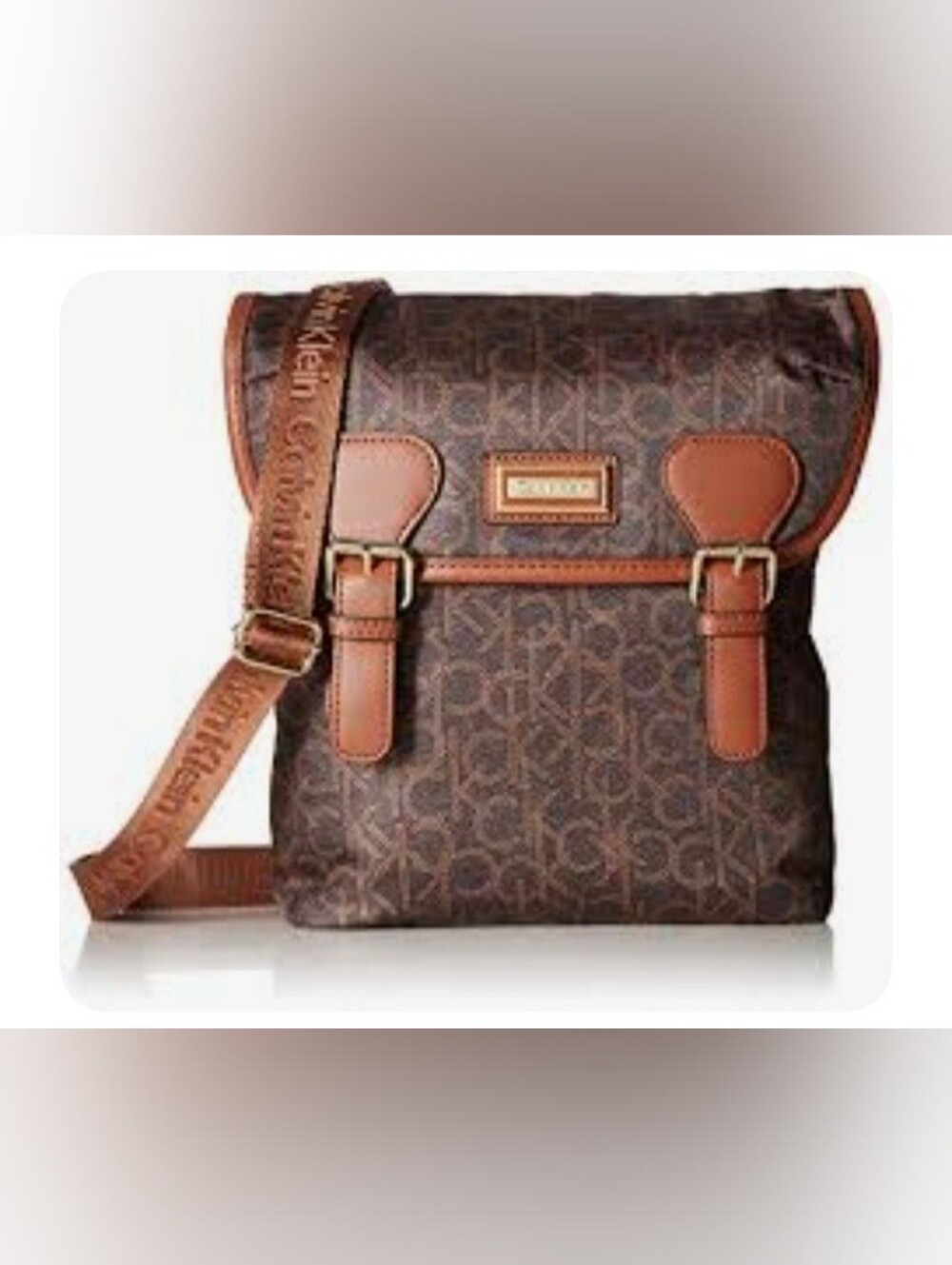 Calvin Klein Belfast  Monogram Nylon Messenger Bag with Tan Trim